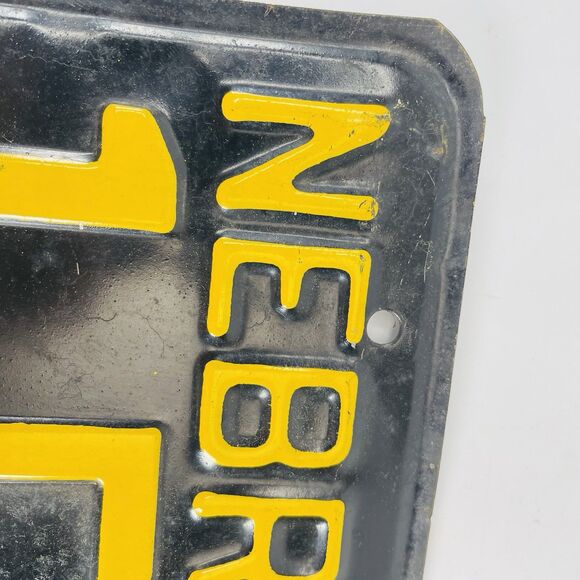 1954 Yellow on Black Nebraska License Plate 1 = Douglas County Omaha - Picture 9 of 11